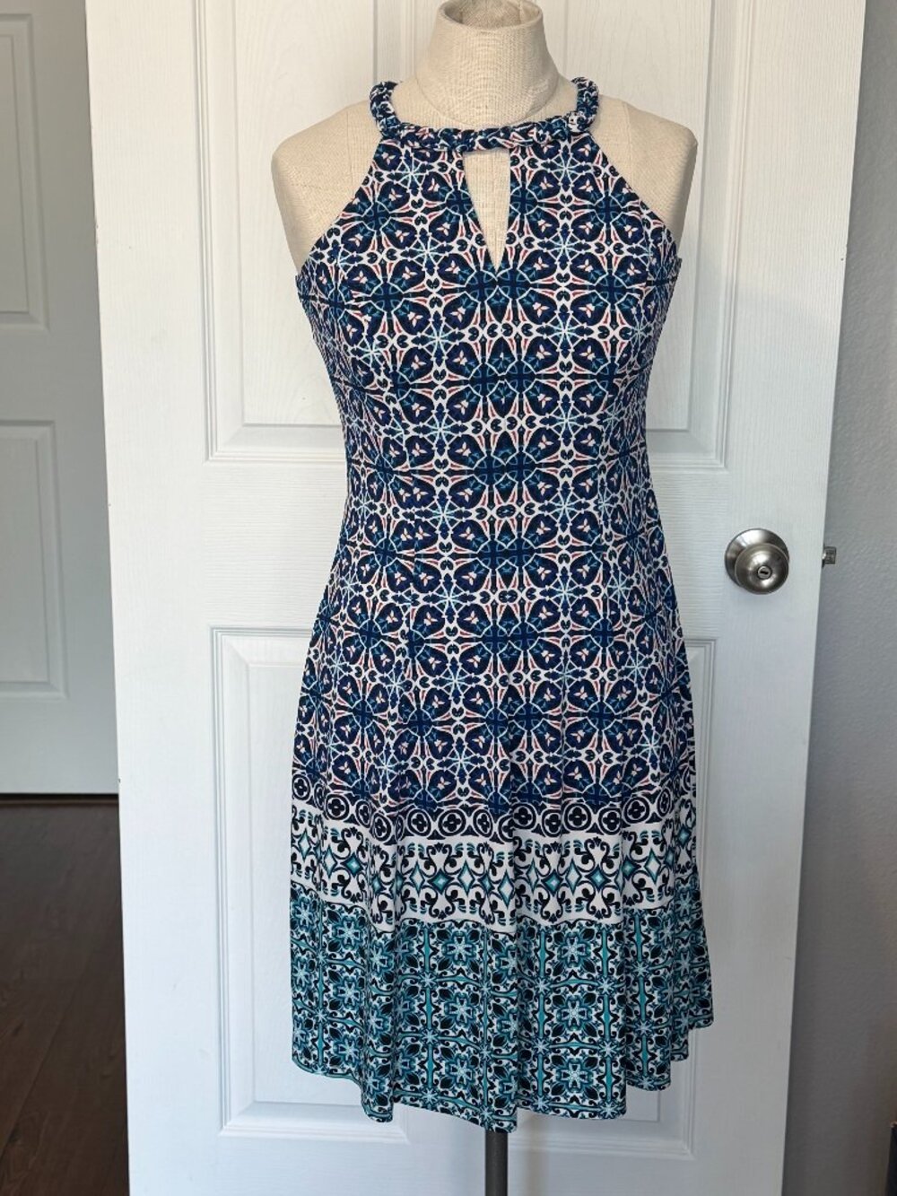 Wisp Petites Size 0P Blue Teal Medallion Print Halter Summer Dress